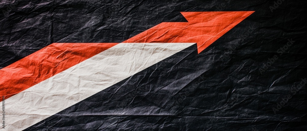 Poster abstract red arrow growth chart on crumpled texture background