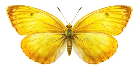 Fototapeta premium Watercolor Yellow Butterfly, Isolated White Background, High Resolution, Landscape Photography, Nature, Insect, Spring, Summer, Floral, Beautiful, Artistic