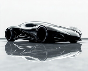 A futuristic car with a black body and a silver roof