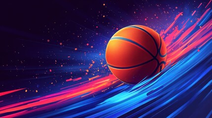 Dynamic basketball in vibrant motion blur.