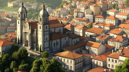 Fototapeta premium Church and town aerial view