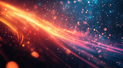 Naklejka premium Abstract glowing light trails, red and blue streaks on dark background.