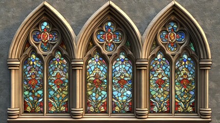 Obraz premium Triple stained glass Gothic window
