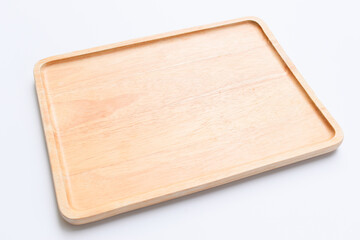 brown wooden tray isolated on white background