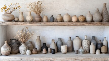 Aesthetic Warm Neutral Vases on Shelves - Perfect Background for Virtual Meetings and Online Presentations in Zoom Rooms and Teams