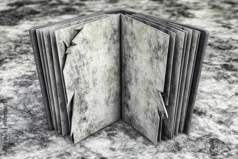 Poster weathered book on stone surface - aged pages with textured background for artistic display