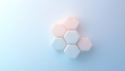 A modern abstract background with white hexagons arranged on a soft blue gradient, showcasing simplicity and elegance.