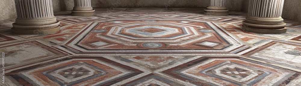 Poster intricate ancient mosaic floor featuring geometric patterns in historic architecture