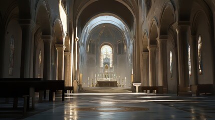 Obraz premium Sunlit interior of a grand cathedral
