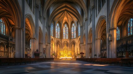 Fototapeta premium Sunlit Cathedral Interior Grandeur