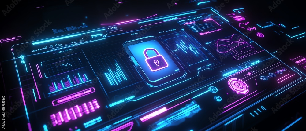 Wall mural futuristic data security interface design.
