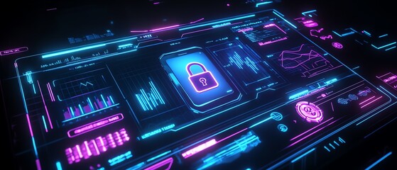 Futuristic data security interface design.