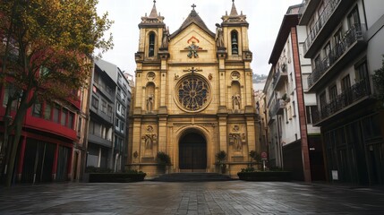 Fototapeta premium Church facade in urban setting