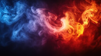 Fototapeta premium Abstract blue and red smoke swirls on black background.