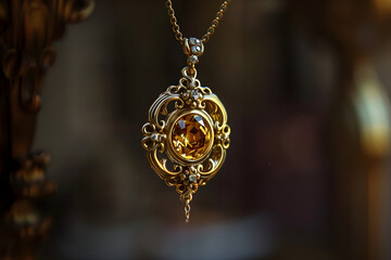 Exquisite Pendant with Radiant Gemstone in Intricate Gold/Silver Setting on Polished Chain