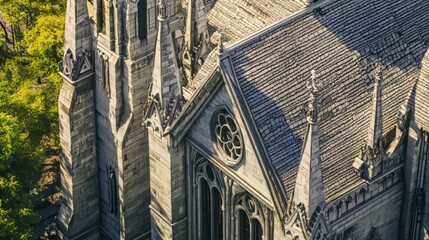 Naklejka premium Stone church aerial view detail