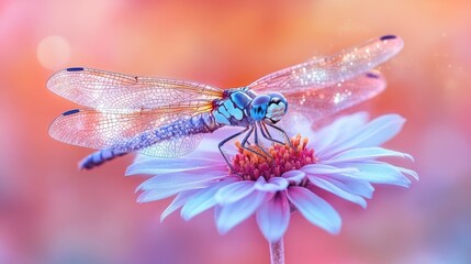 Dragonfly on flower, garden bokeh, nature, poster