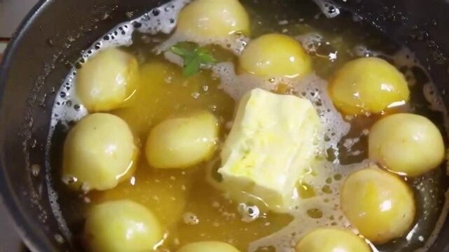 Round potatoes rotate vigorous boil