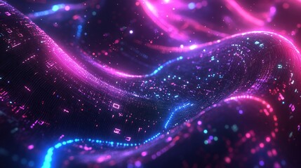 Abstract glowing pink and blue digital wave.