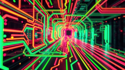 Fototapeta premium Electric Neon Circuit Board Abstract - Glowing Pathways - High Definition Art