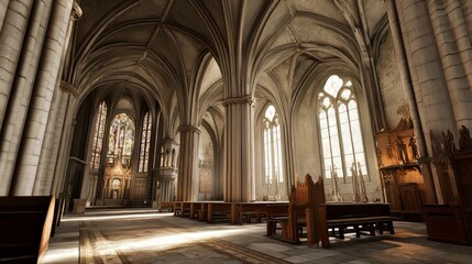 Fototapeta premium Sunlit Gothic Cathedral Interior