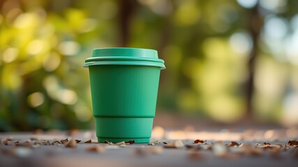 Green Recycled Coffee Cup Nature Bokeh Photography, High-Resolution,  Eco-Friendly