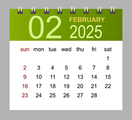 February 2025. Vector monthly calendar template 2025 year in simple style for template design.