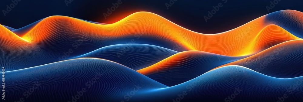 Poster abstract waves of light and color in a dark setting - a digital art exploration