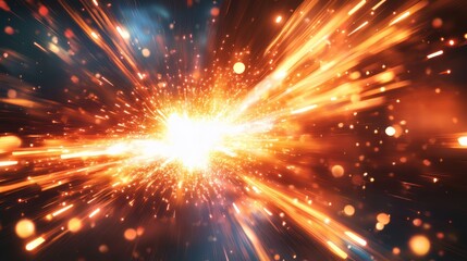 Naklejka premium Bright energy burst, glowing light streaks and sparks.