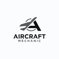 Aircraft mechanical technology logo, domestic and private aircraft spare parts logo symbol.
