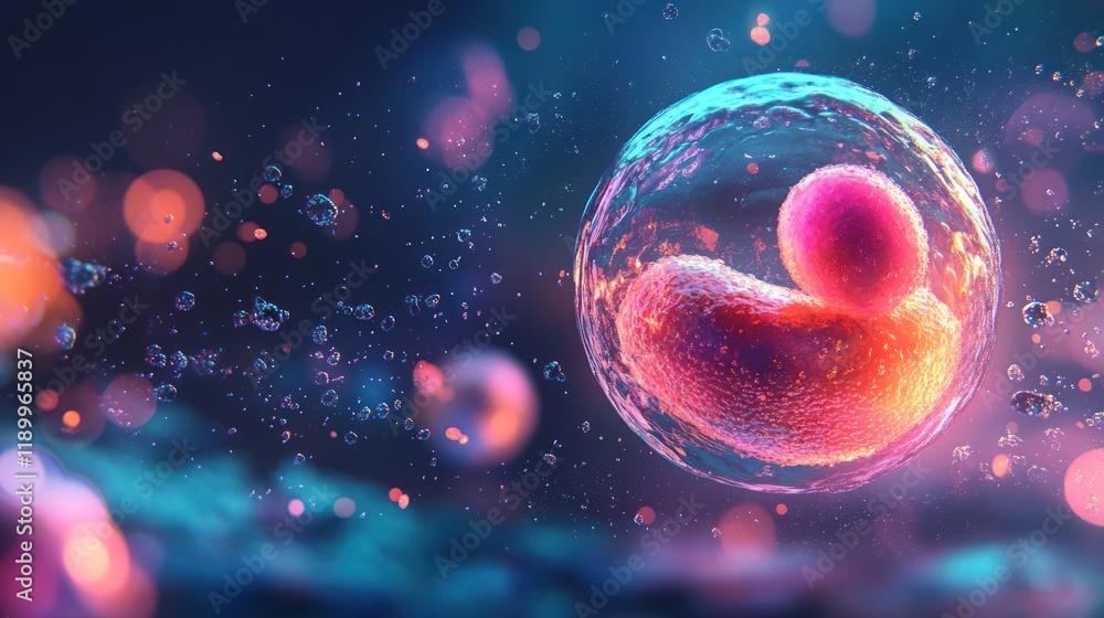 Poster microscopic view of a developing embryo inside a translucent sphere.