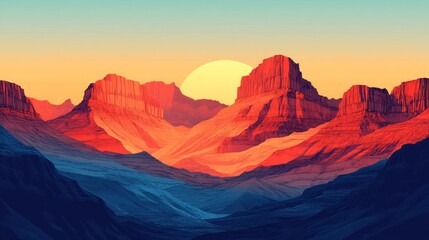 Naklejka premium Vibrant sunset over red rock mountains.