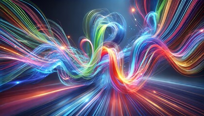 Obraz premium Abstract ribbons of colorful light weaving and intertwining, creating a vibrant background and wallpaper