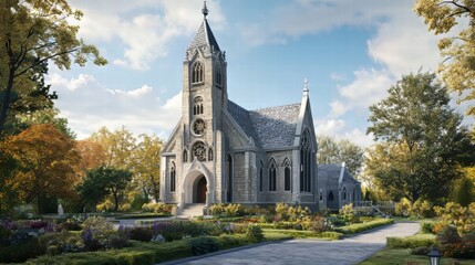 Obraz premium Stone church in autumnal setting