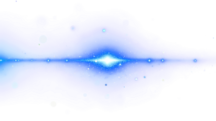 A burst of white light with blue sparkles on a transparent background.