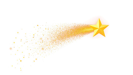 A shooting star with a golden trail on a transparent background.