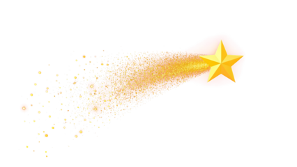 A shooting star with a golden trail on a transparent background.
