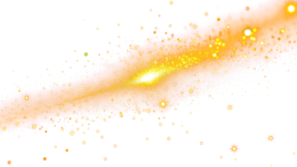  A horizontal streak of golden light with scattered sparkles on a transparent background.