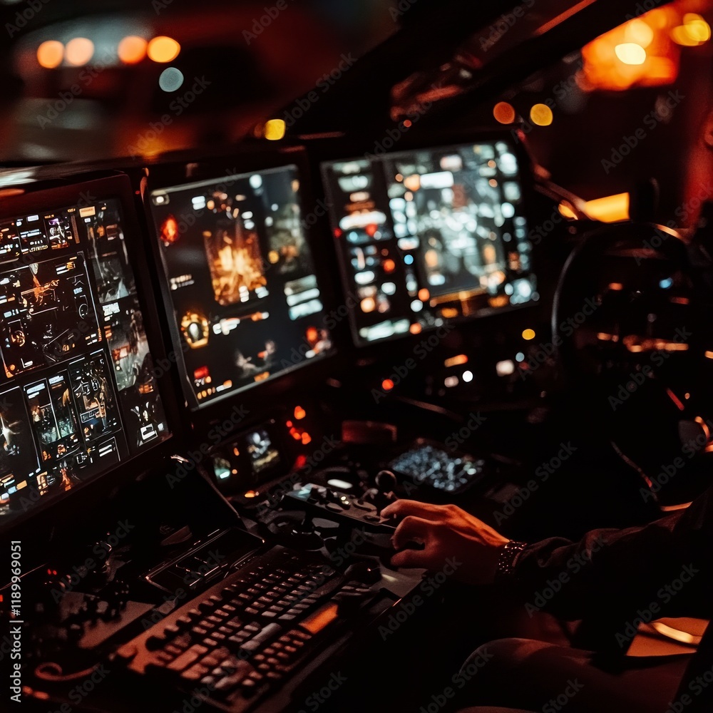 Poster futuristic gaming cockpit virtual reality interface multiplayer game control panel