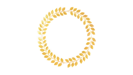 A golden laurel wreath on a transparent background.
