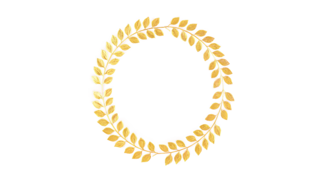A golden laurel wreath on a transparent background.