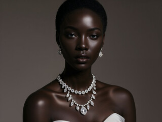 Black model with high end jewelry in dramatic studio lighting 