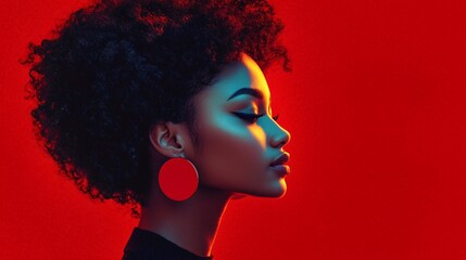 Serene profile portrait of a young woman with natural curls, ideal for Black History Month designs, empowering campaigns, or art exhibitions.