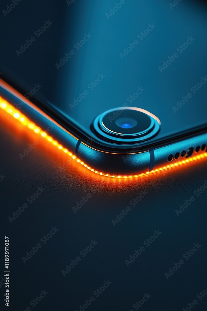Poster illuminated smartphone camera: a close-up view of modern technology's sleek design and advanced feat