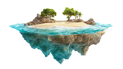 Floating Tropical Island with Palm Trees