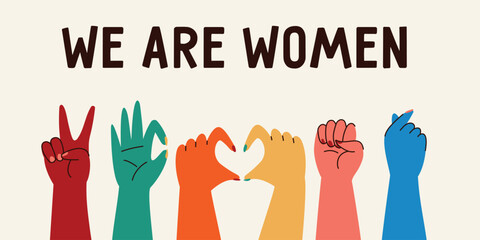 International women's day concept. a various of women's hands and congrats