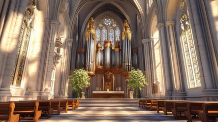 Obraz premium Grand church interior with pipe organ