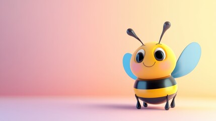 Obraz premium Adorable 3D Render of a Cartoon Bee on a Pastel Background: A Delightful Image for Children's Content