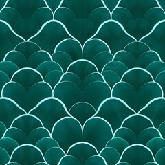 Obraz premium seamless pattern with a style reminiscent of fish scales or mermaid scales. The layout consists of overlapping semi-circular shapes arranged in a repetitive, orderly fashion