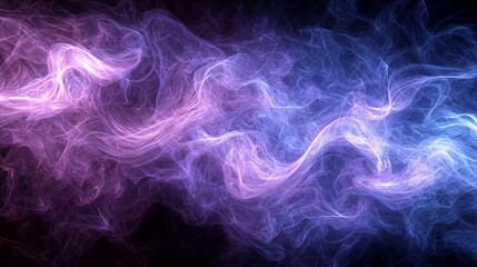 Obraz premium Abstract swirling purple and blue smoke on black background.